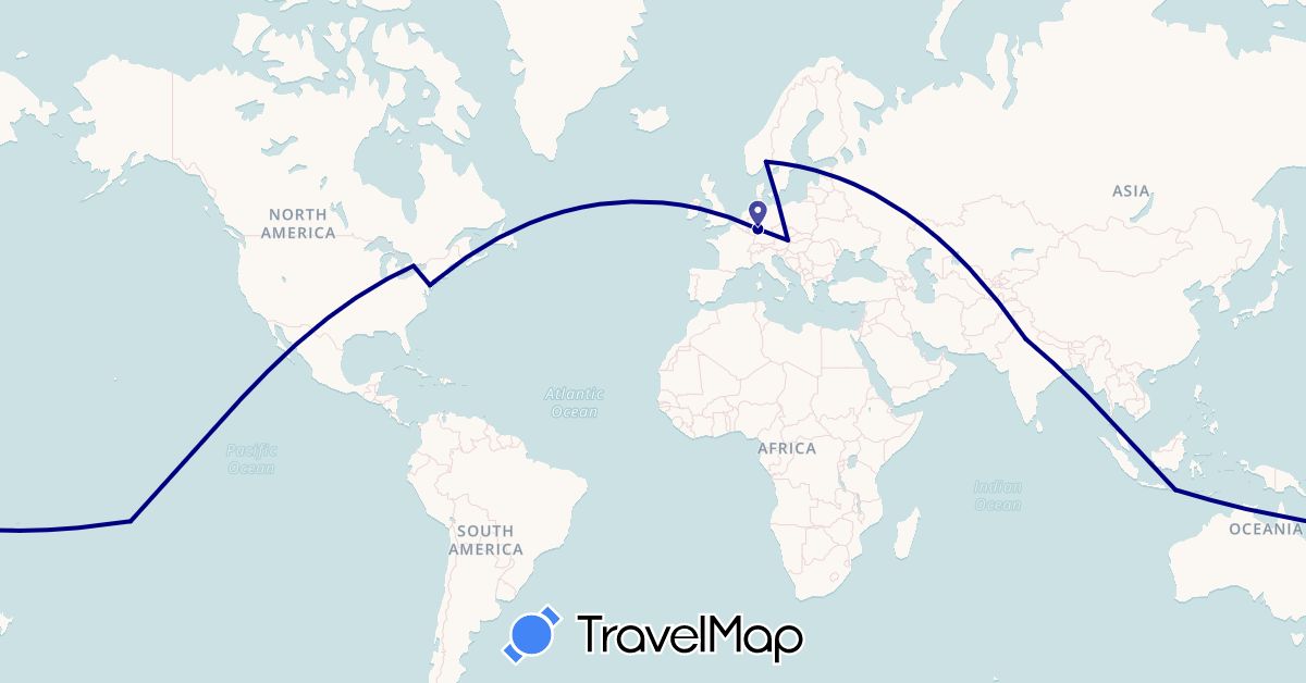 TravelMap itinerary: driving in Austria, Canada, Germany, Indonesia, Ireland, India, Norway, French Polynesia, United States (Asia, Europe, North America, Oceania)